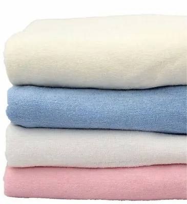 Terry Fitted Sheet 100% Cotton Stretch Sheet Blue Pink Cream White 10  Deep Fit • £7.95