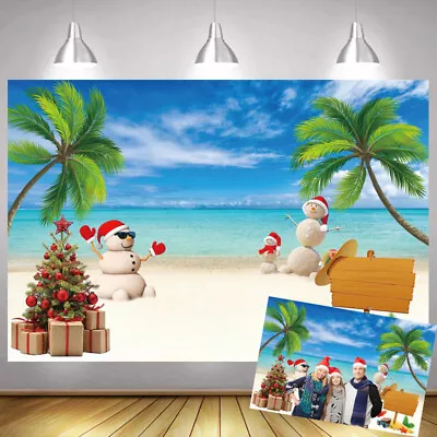 Hawaiian Christmas Backdrop Beach Snowan Party Xmas Photo Background Banner • $45.90