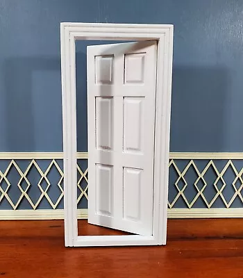 Dollhouse Door Interior White 6 Panel Includes Trim 1:12 Scale Miniature • $10.99