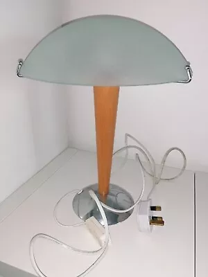 £45 • Buy Vintage IKEA KVINTOL Beech Glass Chrome Art Deco Style Mushroom Desk Table Lamp