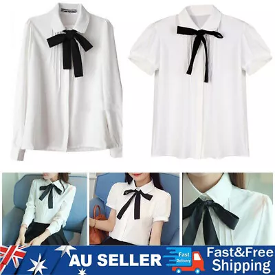 Womens Chiffon Blouse Lady Office Lapel Shirts Casual Long Sleeve Work Wear Tops • $14.99