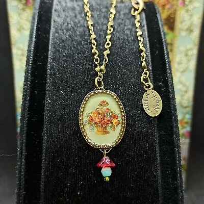 Michal Negrin Pendant Necklace Victorian Style Oval Romantic Flowers Gift New • $47.20