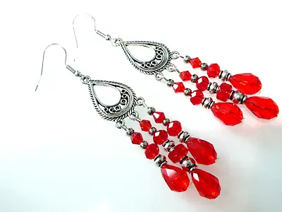 Vintage Look Teardrop Glass Crystal Chandelier Long Drop Earrings Jewellery Gift • £9.69