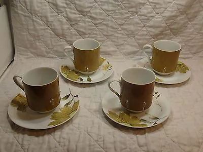 4 MIkasa Eclipse Antique Gold #5758 Cups Saucers Vtg 70s Harvest Gold Daisy • $15.99