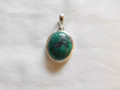 Vintage Sterling Silver Turquoise Pendant Marked 1 1/2 Long • $25