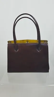 Harmony Patent Leather Tote Kelly Bag Vintage Brown Acrylic Clip Fasten  • £37