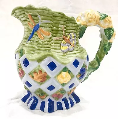 TRACY PORTER For ZRIKE MAJOLICA BERRIES PITCHER  BUTTERFLY ROSE DRAGONFLy • $18.25