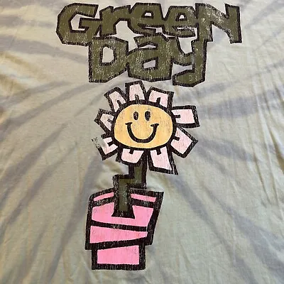 Vtg Green Day Retro Flower Pot Daisy Graphic Tour Shirt XL Divided Tie Dye Green • $29.99