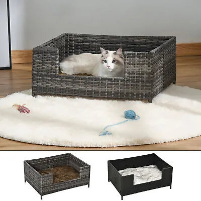£38.99 • Buy Wicker Dog Cat Pet Bed With Soft Cushion Indoor & Outdoor 61L X 46W X 27H Cm