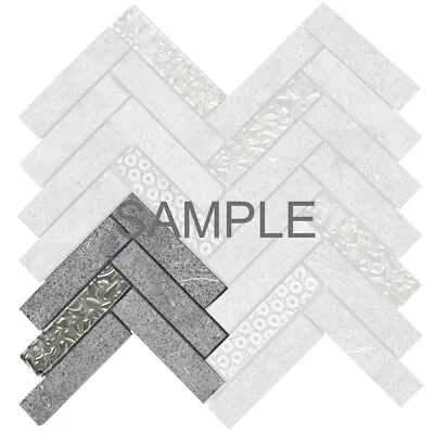 Raw Gray Concrete Marble Stone Mosaic Tile Herringbone Pattern Backsplash • $3.99