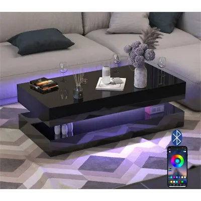 47.3IN Modern High Glossy LED Coffee TableAPP LED Lightswith 2 Storage Drawers • $179.99