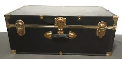 Vintage Black Concourse Steamer Trunk Wood  Storage Footlocker Travel Luggage • $206.99