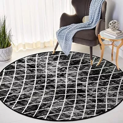 Trellis Washable Round Area Rug - 4ft Black And White Entry Round Rug Distres... • $37.62