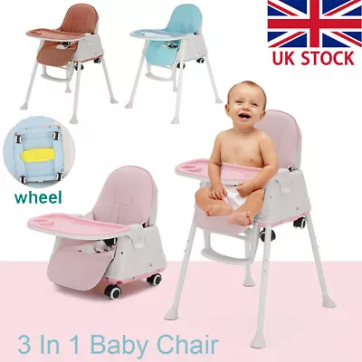 Adjustable Baby Highchair Infant High Feeding Seat 3 In1 Toddler Table Chair UK • £34.99