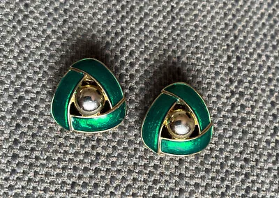 CABOUCHON Gold With Green Enamel Earrings  • £8.95