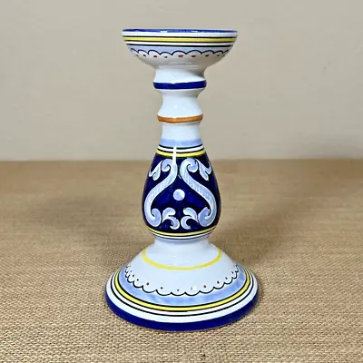 Italian Pottery Candlestick Holder Hand Painted Cobalt Blue White Italy Vietri • $22