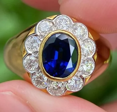 Natural Blue Sapphire And Diamond 14K Yellow Gold Floral Wedding Men's Ring • $110.22