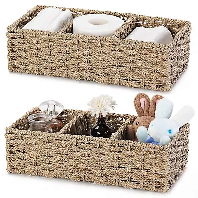 3-Section Wicker Baskets Small Baskets For Organizing Hand-Woven Seagrass Sto... • $24.15