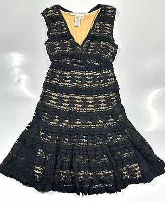 Max Studio Sleeveless V Neck Black Lace Dress Tiered Skirt Ruffles Size XS • $22.99