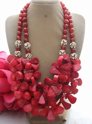20  2 Strds Red Coral Agate Statement Necklace • $39.50