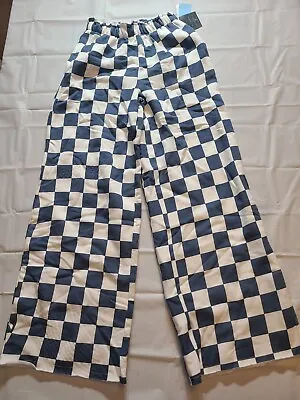 Women's Checkered Graphic Wide Leg Pants-Blue Size  XS • £9.63