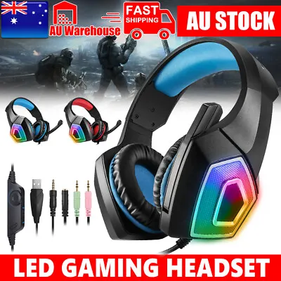 $25.95 • Buy LED Gaming Headset MIC Headphones Stereo Bass Mic For PC Mac PS4 Laptop Xbox One