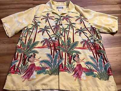 VTG Kamehameha Rayon Hawaiian Shirt Palm Trees Hula Girl Large • $39