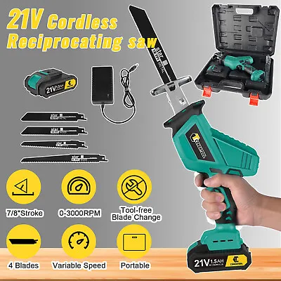 Cordless Reciprocating Saw 21V Electric Sabre 4 Blade For Wood PVC Metal Cutting • £24.99