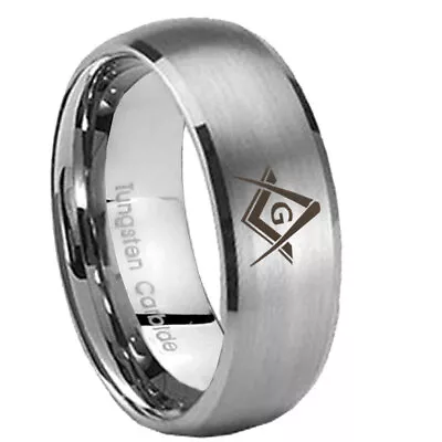 8mm Freemason Masonic Dome Matte Silver Wedding Band For Men • $19.99