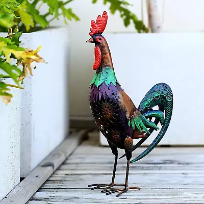 Chicken Decor Outdoor Rooster Decor Solar Lights Metal Rooster Garden-Usa • $59.99