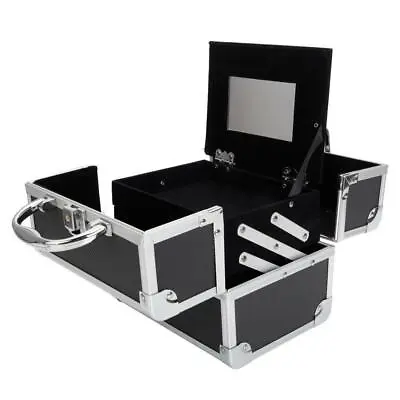 Pro Aluminum Makeup Train Case Jewelry Box Cosmetic Organizer Storage Lock Black • $23.89