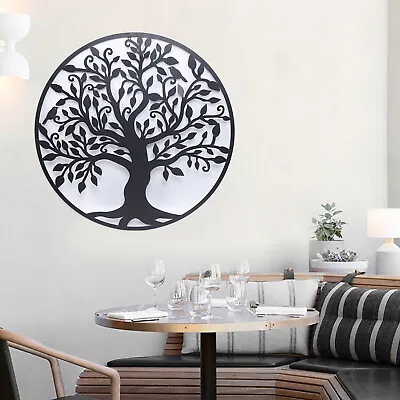 Metal Tree Of Life Hanging Wall Art Round Sculpture Tree Home Wall-Decor Black • $53