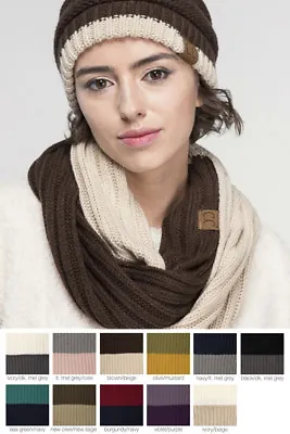 C.C Two Tone Soft Chunky Pullover Knit Long Loop Infinity Hood Scarf • $19.99