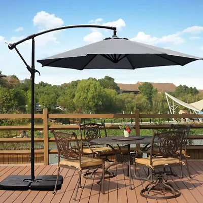 3m Garden Parasol Light Umbrella Outdoor Sun Shade Banana Cantilever Base Market • £169.95