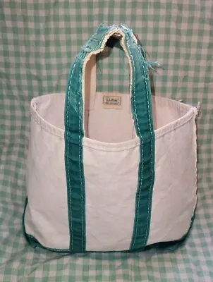 VTG LL Bean Boat & Tote Large Canvas Bag Ivory & Green Freeport Maine 80s Retro • $80.74