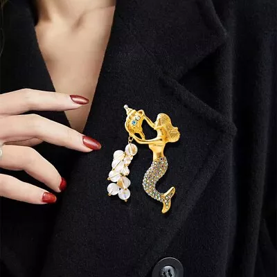 Retro Mermaid Brooch Exquisite Brooch Silk Scarf Buckle Corsage Coat Accessories • $8.09