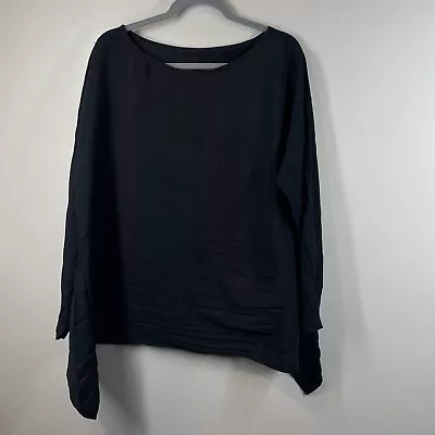 Babette Womens Sz XL Boat Neck Black Crinkle Dolman Sleeve Tunic Blouse Pockets • $44.99