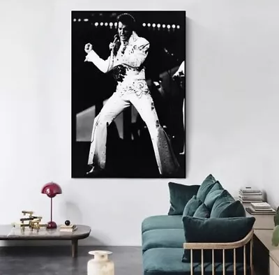 Elvis Black And White Concert Canvas Poster Wall Art Home Decor • $24.99