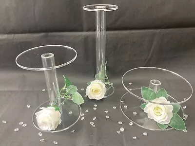 Single Stem Cake Spacer Separator Clear Acrylic Wedding 2 Tier Fillable Tube 1of • £12.49