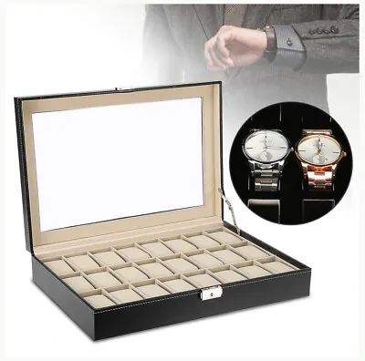 Mens 24 Grids Leather Watch Display Case Jewelry Collection Storage Holder Box • £22.99