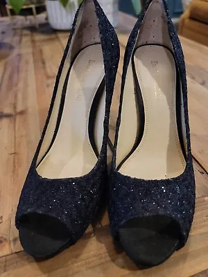 Enzo Angiolini Women’s Black Glitter Peep Toe Pump Size 7- Stiletto Heel • $35.95