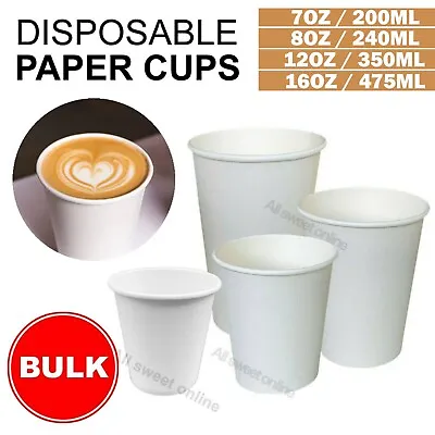 Disposable Paper Cups Coffee Takeaway 7 8 12 16oz Single Wall Drink Tea Water AU • $24.95