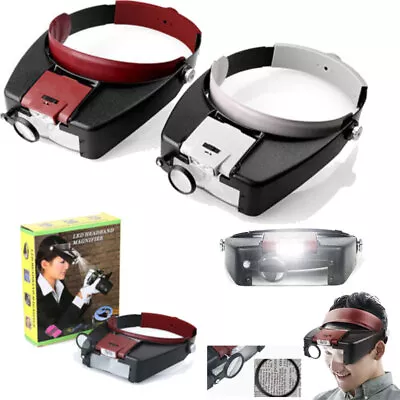 10x Magnifying Glass Headset LED Light Head Headband Visor Magnifier Loupe W/Box • £8.65