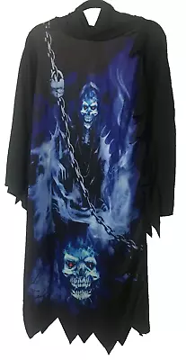 Grim Reaper Hooded Gown Kids 10-12yrs. Costume Black Blue • $10.33