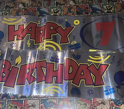 7th Banner - Happy Birthday Party Banner. Musical Notes Balloons Presents Design • £1.85
