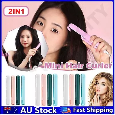 2 In 1 Ceramic Mini Hair Curler Portable Hair Iron Hair Straightener Curler AUS • $7.58