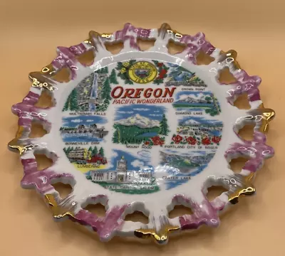 Vintage State Of Oregon Pacific Wonderland Collector Plate White/Pink • $20.99