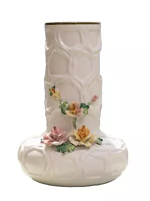 Vintage Mario Moretto Designed Hand Made Floral Ceramic & Gold Gild Vase H32cm • $75