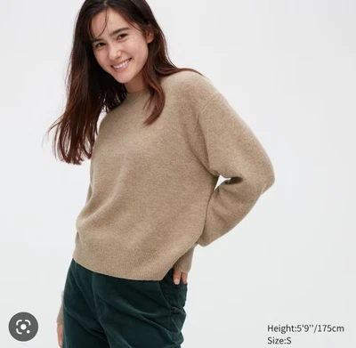 $20 • Buy Uniqlo 100% Wool Crew Neck Sweater Knit Beige Small Rrp $49.95