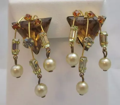 High End Vintage Prong Set Rhinestone Clip Earrings Juliana? Gold Tone Wire Over • $24.99